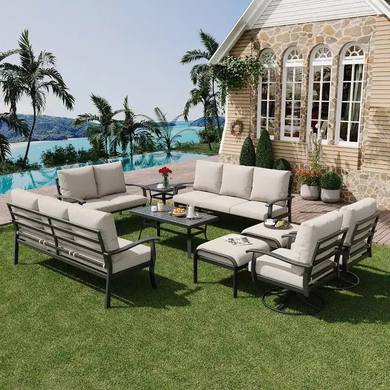 EROMMY 9 PCS Outdoor Metal Conversation Set For 10 Person