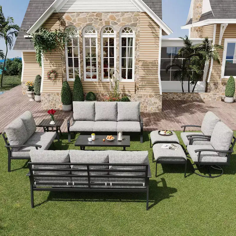 EROMMY 9-teiliges Gartenmöbel-Set aus Metall für 10 Personen
