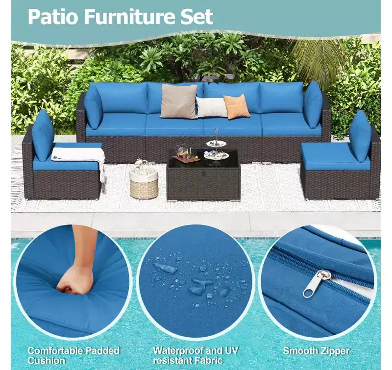 EROMMY 7-teiliges Terrassenmöbel-Set mit Kissen