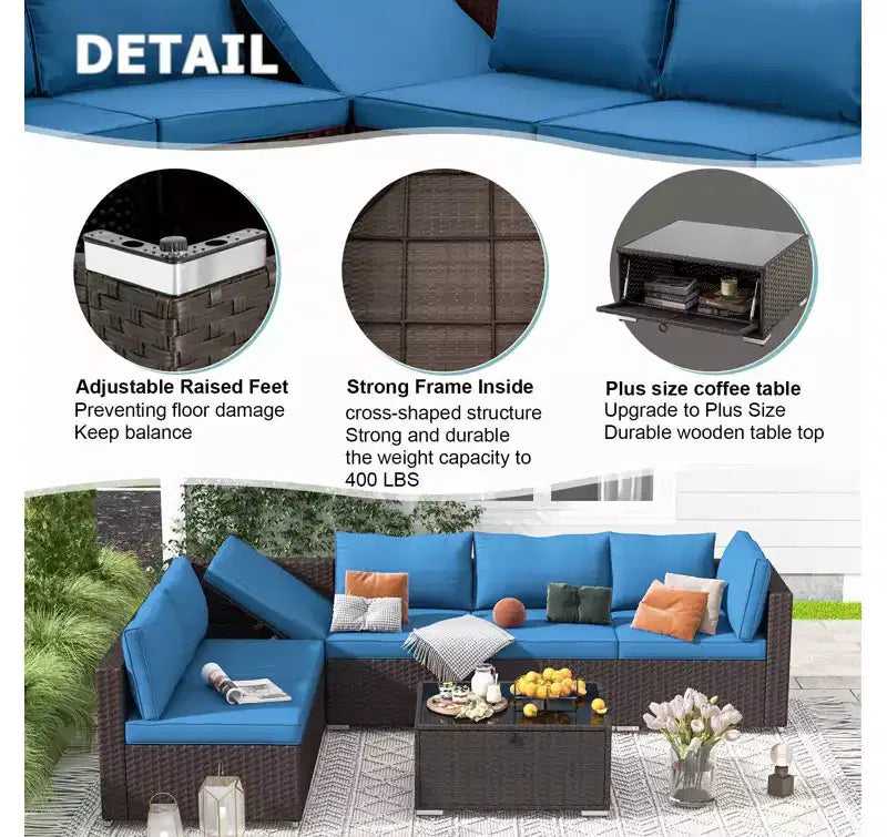 EROMMY 7-teiliges Terrassenmöbel-Set mit Kissen