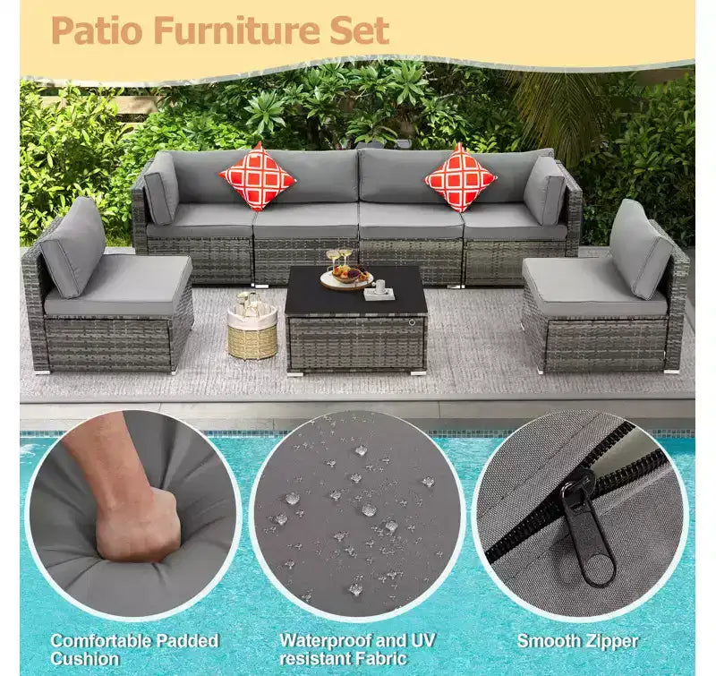 EROMMY 7-teiliges Terrassenmöbel-Set mit Kissen