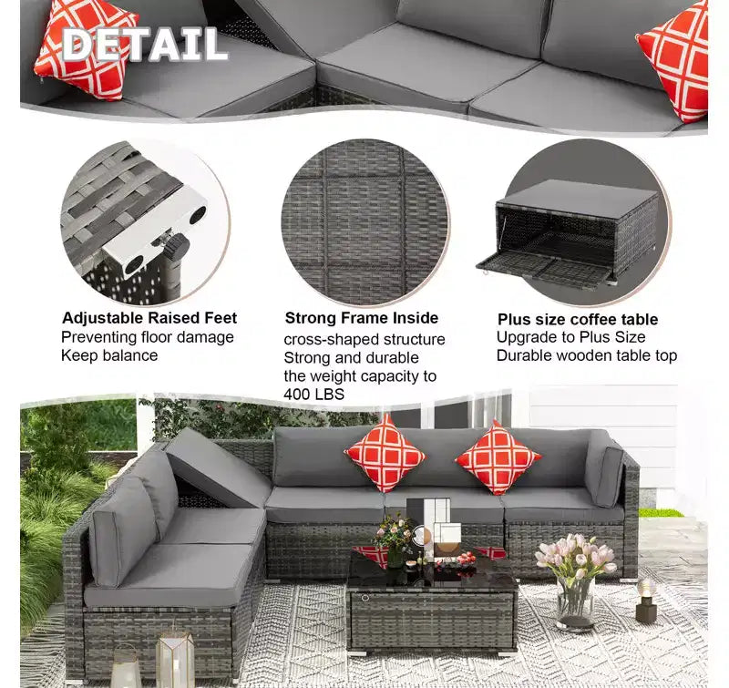 EROMMY 7-teiliges Terrassenmöbel-Set mit Kissen