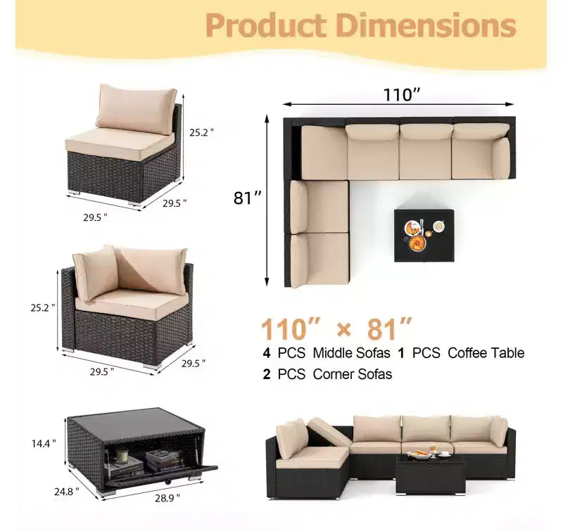 EROMMY 7-teiliges Terrassenmöbel-Set mit Kissen