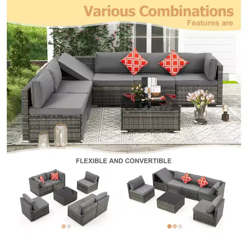 EROMMY 7-teiliges Terrassenmöbel-Set mit Kissen