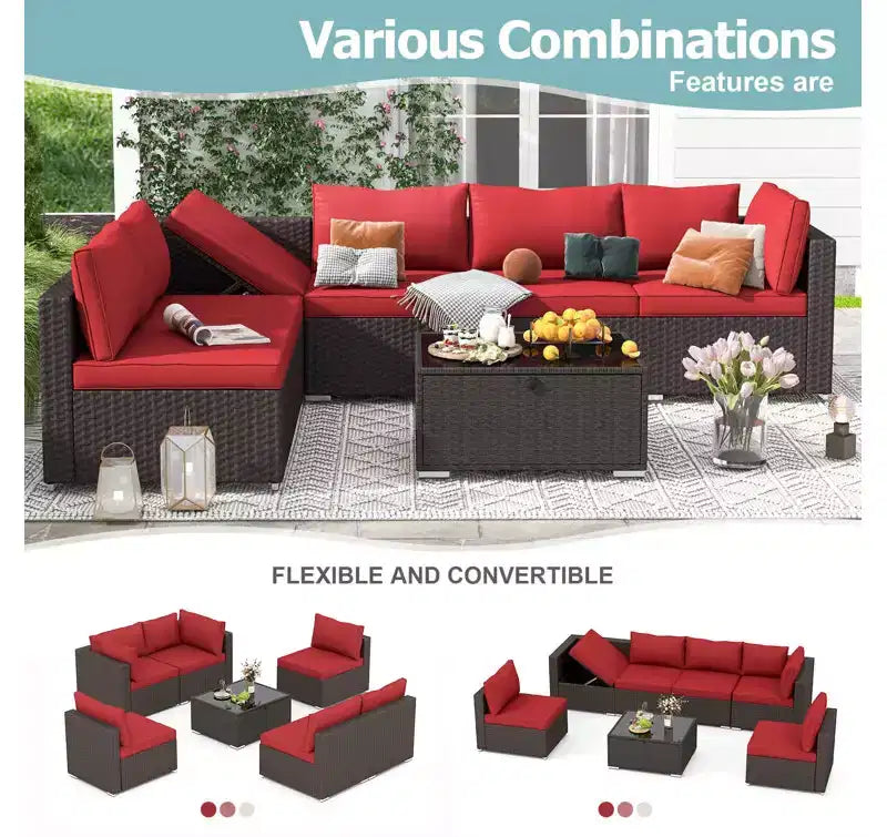 EROMMY 7-teiliges Terrassenmöbel-Set mit Kissen