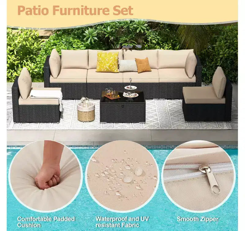 EROMMY 7-teiliges Terrassenmöbel-Set mit Kissen