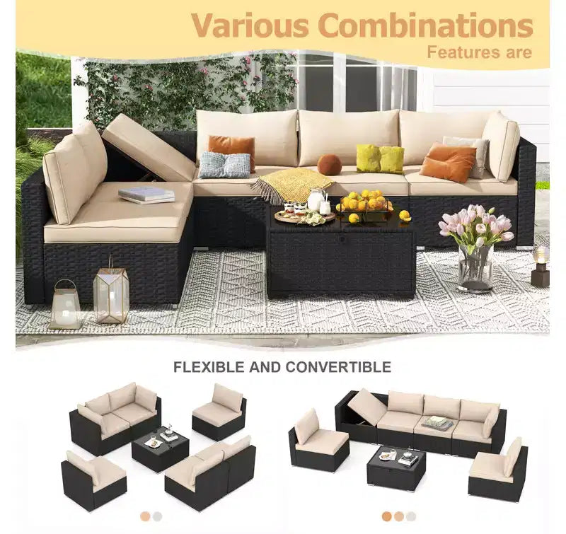 EROMMY 7-teiliges Terrassenmöbel-Set mit Kissen