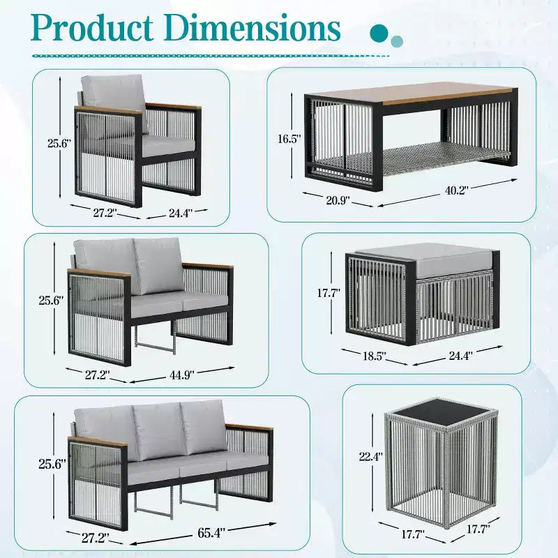 EROMMY 5-teiliges Outdoor-Sitzgruppe, moderne Gartenmöbel, Konversationssets mit Couchtisch