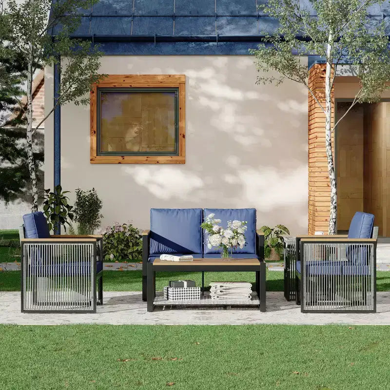 EROMMY 5-teiliges Outdoor-Sitzgruppe, moderne Gartenmöbel, Konversationssets mit Couchtisch