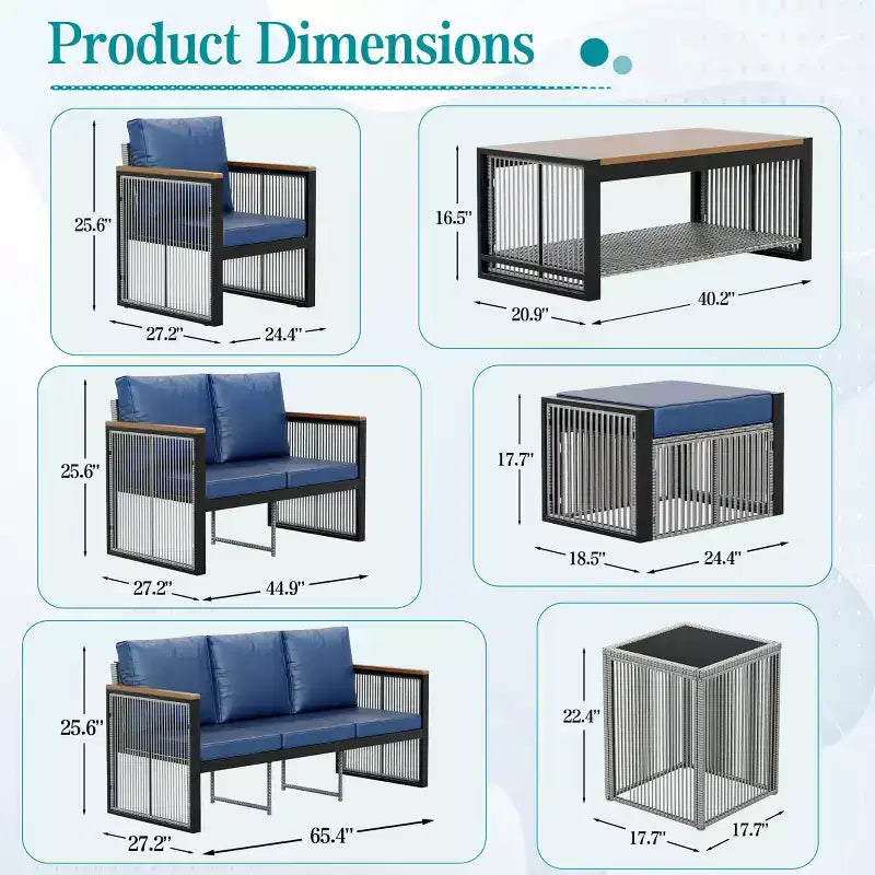 EROMMY 5-teiliges Outdoor-Sitzgruppe, moderne Gartenmöbel, Konversationssets mit Couchtisch