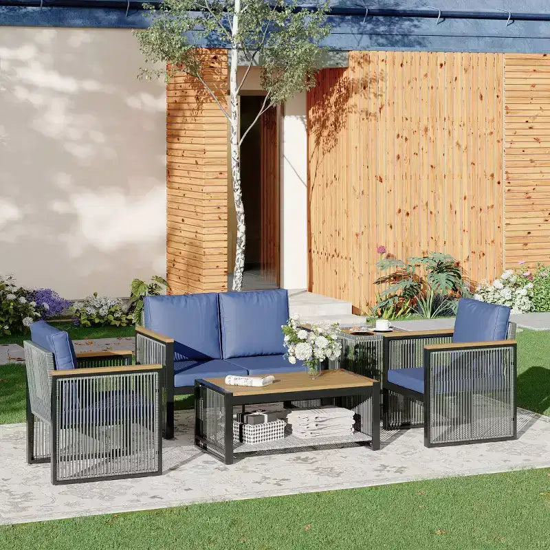 EROMMY 5 Pieces Patio Set Outdoor Furniture Sets Modern Chair Conversation Sets With Coffee Table