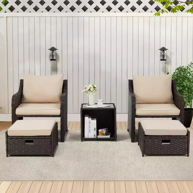 EROMMY 5 Piece Wicker Seating Group with Cushions