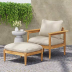 Christopher Knight Home Kate Patio Akazienholz Loungesessel- und Ottoman-Set mit wasserabweisenden Kissen