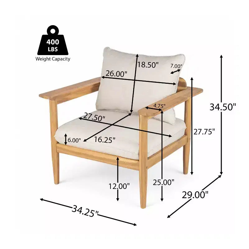 Christopher Knight Home Kate Patio Akazienholz Loungesessel- und Ottoman-Set mit wasserabweisenden Kissen