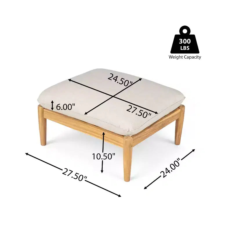 Christopher Knight Home Kate Patio Akazienholz Loungesessel- und Ottoman-Set mit wasserabweisenden Kissen