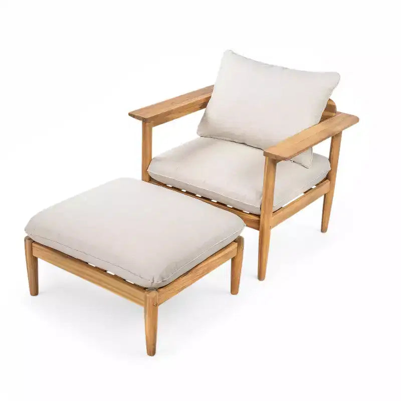 Christopher Knight Home Kate Patio Akazienholz Loungesessel- und Ottoman-Set mit wasserabweisenden Kissen