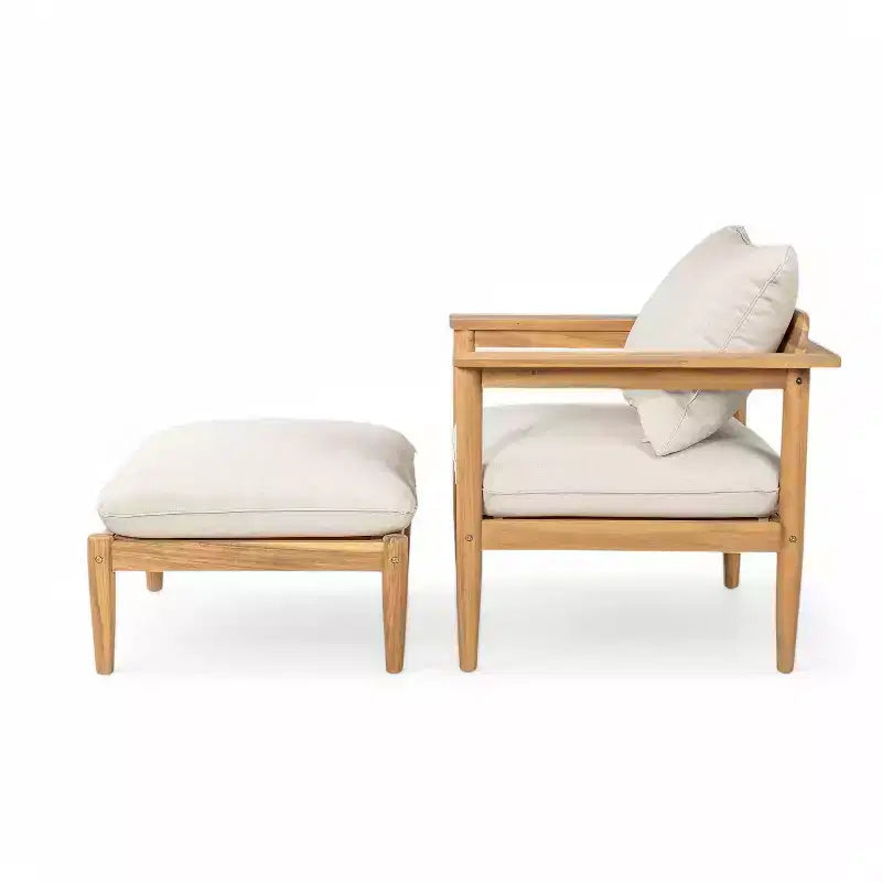 Christopher Knight Home Kate Patio Akazienholz Loungesessel- und Ottoman-Set mit wasserabweisenden Kissen