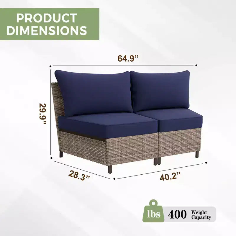 EAGLE PEAK Coastal Vista geschwungenes Outdoor-Geflechtsofa mit Kissen, Terrassenmöbel-Sets Outdoor-Schnittsofa für Gespräche auf der Terrasse