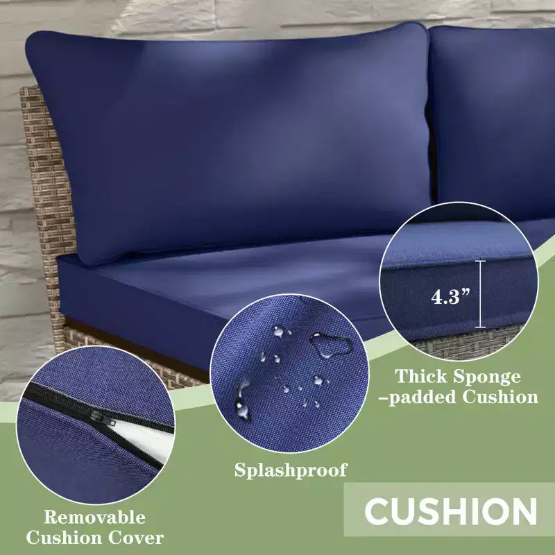 EAGLE PEAK Coastal Vista geschwungenes Outdoor-Geflechtsofa mit Kissen, Terrassenmöbel-Sets Outdoor-Schnittsofa für Gespräche auf der Terrasse