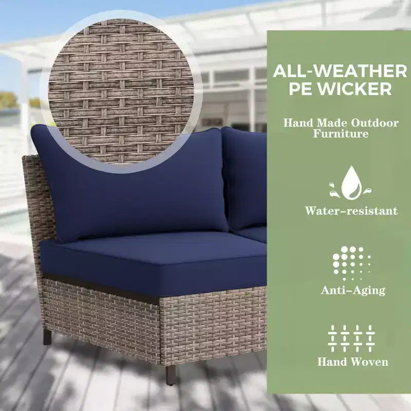 EAGLE PEAK Coastal Vista geschwungenes Outdoor-Geflechtsofa mit Kissen, Terrassenmöbel-Sets Outdoor-Schnittsofa für Gespräche auf der Terrasse