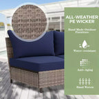 EAGLE PEAK Coastal Vista geschwungenes Outdoor-Geflechtsofa mit Kissen, Terrassenmöbel-Sets Outdoor-Schnittsofa für Gespräche auf der Terrasse