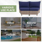 EAGLE PEAK Coastal Vista geschwungenes Outdoor-Geflechtsofa mit Kissen, Terrassenmöbel-Sets Outdoor-Schnittsofa für Gespräche auf der Terrasse