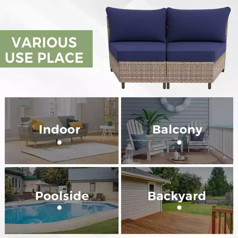 EAGLE PEAK Coastal Vista geschwungenes Outdoor-Geflechtsofa mit Kissen, Terrassenmöbel-Sets Outdoor-Schnittsofa für Gespräche auf der Terrasse