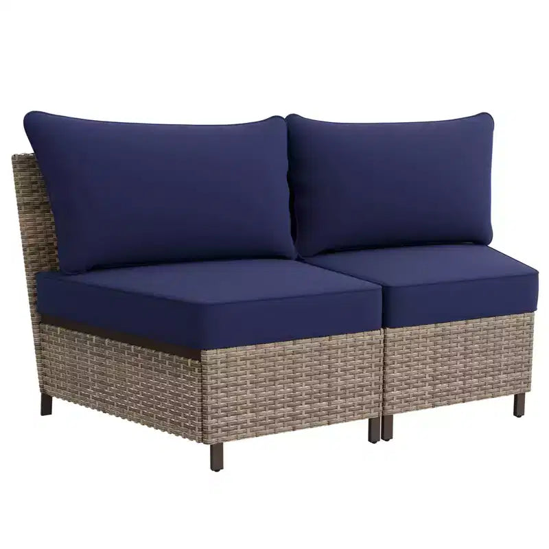 EAGLE PEAK Coastal Vista geschwungenes Outdoor-Geflechtsofa mit Kissen, Terrassenmöbel-Sets Outdoor-Schnittsofa für Gespräche auf der Terrasse