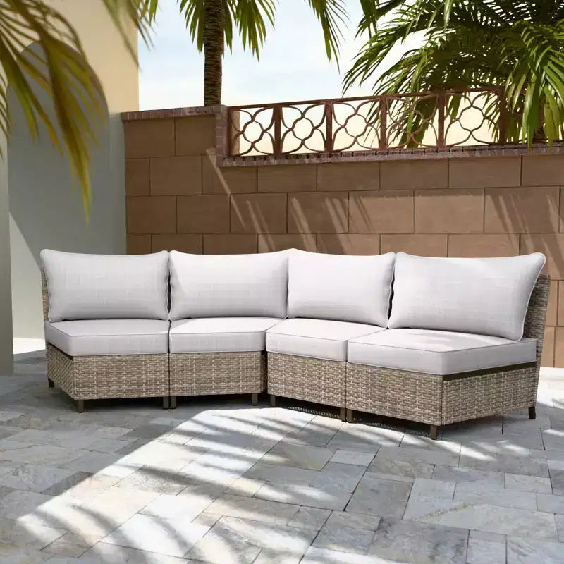 EAGLE PEAK Coastal Vista geschwungenes Outdoor-Geflechtsofa mit Kissen, Terrassenmöbel-Sets Outdoor-Schnittsofa für Gespräche auf der Terrasse