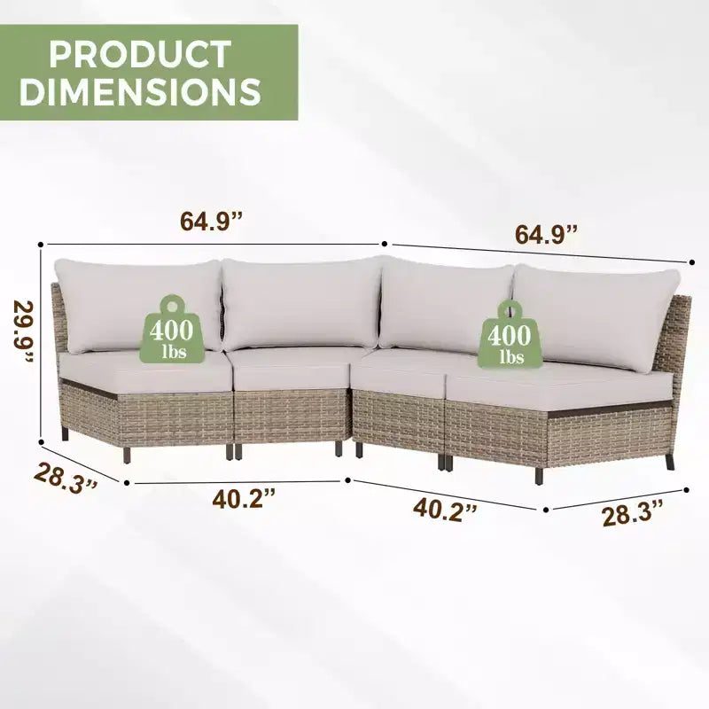 EAGLE PEAK Coastal Vista geschwungenes Outdoor-Geflechtsofa mit Kissen, Terrassenmöbel-Sets Outdoor-Schnittsofa für Gespräche auf der Terrasse