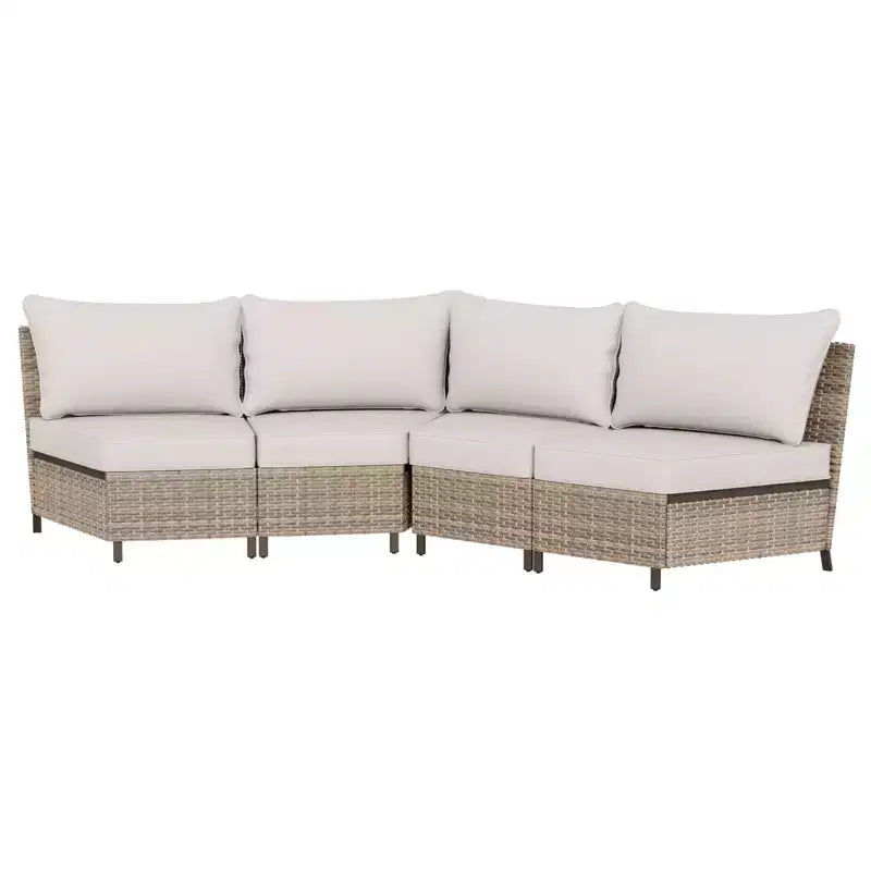 EAGLE PEAK Coastal Vista geschwungenes Outdoor-Geflechtsofa mit Kissen, Terrassenmöbel-Sets Outdoor-Schnittsofa für Gespräche auf der Terrasse