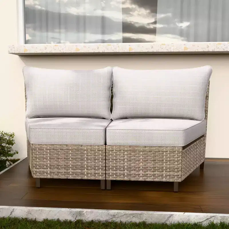 EAGLE PEAK Coastal Vista geschwungenes Outdoor-Geflechtsofa mit Kissen, Terrassenmöbel-Sets Outdoor-Schnittsofa für Gespräche auf der Terrasse