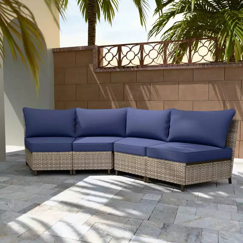 EAGLE PEAK Coastal Vista geschwungenes Outdoor-Geflechtsofa mit Kissen, Terrassenmöbel-Sets Outdoor-Schnittsofa für Gespräche auf der Terrasse