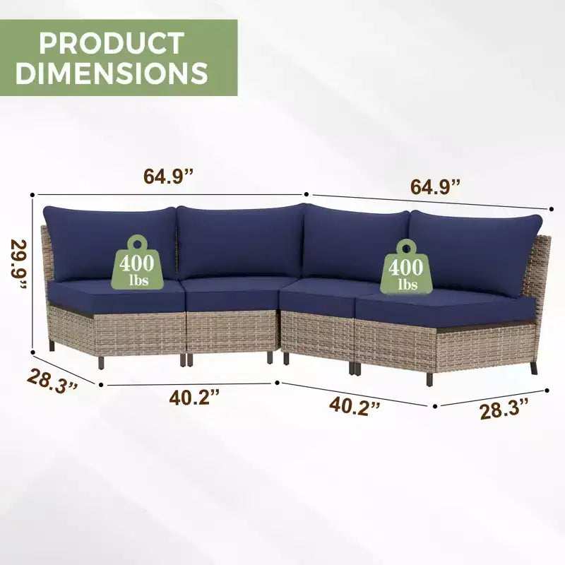EAGLE PEAK Coastal Vista geschwungenes Outdoor-Geflechtsofa mit Kissen, Terrassenmöbel-Sets Outdoor-Schnittsofa für Gespräche auf der Terrasse