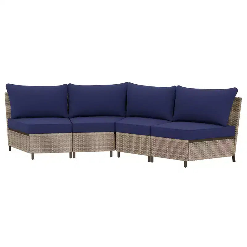 EAGLE PEAK Coastal Vista geschwungenes Outdoor-Geflechtsofa mit Kissen, Terrassenmöbel-Sets Outdoor-Schnittsofa für Gespräche auf der Terrasse