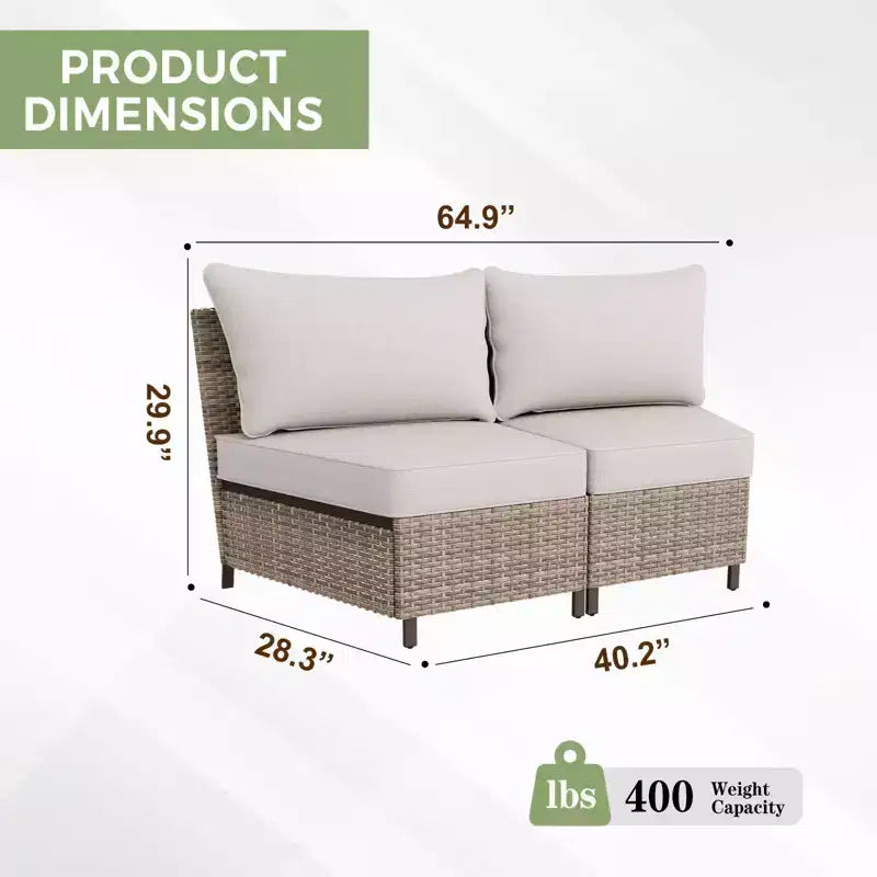 EAGLE PEAK Coastal Vista geschwungenes Outdoor-Geflechtsofa mit Kissen, Terrassenmöbel-Sets Outdoor-Schnittsofa für Gespräche auf der Terrasse