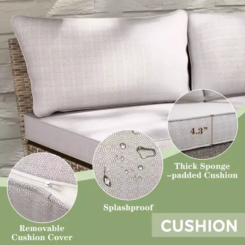 EAGLE PEAK Coastal Vista geschwungenes Outdoor-Geflechtsofa mit Kissen, Terrassenmöbel-Sets Outdoor-Schnittsofa für Gespräche auf der Terrasse