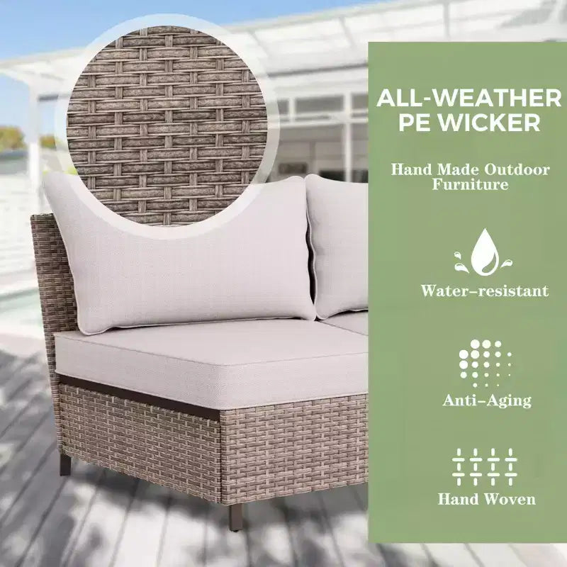 EAGLE PEAK Coastal Vista geschwungenes Outdoor-Geflechtsofa mit Kissen, Terrassenmöbel-Sets Outdoor-Schnittsofa für Gespräche auf der Terrasse