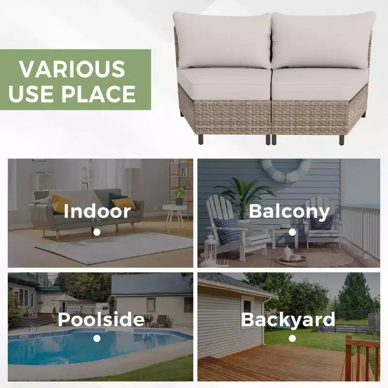 EAGLE PEAK Coastal Vista geschwungenes Outdoor-Geflechtsofa mit Kissen, Terrassenmöbel-Sets Outdoor-Schnittsofa für Gespräche auf der Terrasse