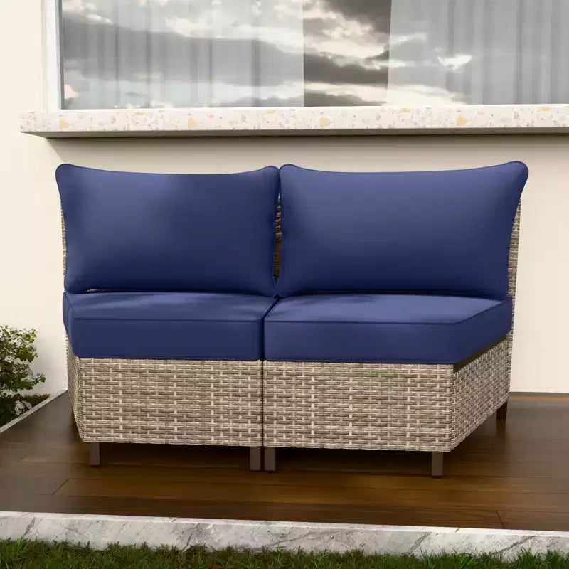EAGLE PEAK Coastal Vista geschwungenes Outdoor-Geflechtsofa mit Kissen, Terrassenmöbel-Sets Outdoor-Schnittsofa für Gespräche auf der Terrasse