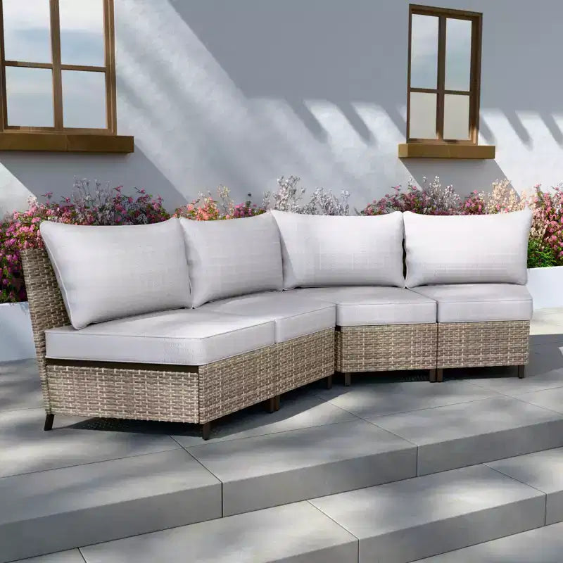 EAGLE PEAK Coastal Vista geschwungenes Outdoor-Geflechtsofa mit Kissen, Terrassenmöbel-Sets Outdoor-Schnittsofa für Gespräche auf der Terrasse