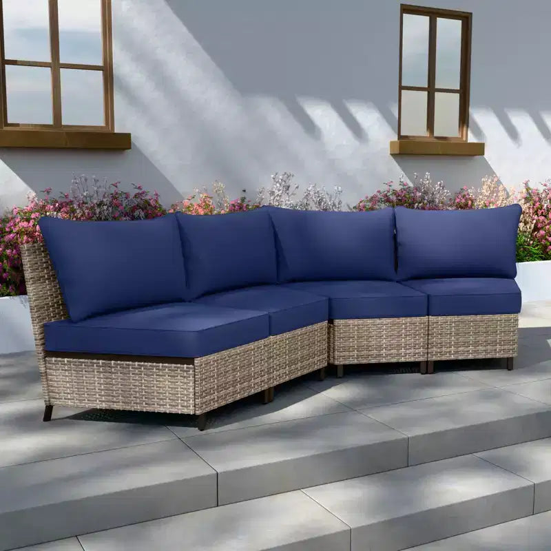 EAGLE PEAK Coastal Vista geschwungenes Outdoor-Geflechtsofa mit Kissen, Terrassenmöbel-Sets Outdoor-Schnittsofa für Gespräche auf der Terrasse