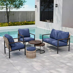 EAGLE PEAK Sunset Dune 6-teiliges Modernes Gartenmöbel-Set, Lounge aus Polyrattan in Holzoptik