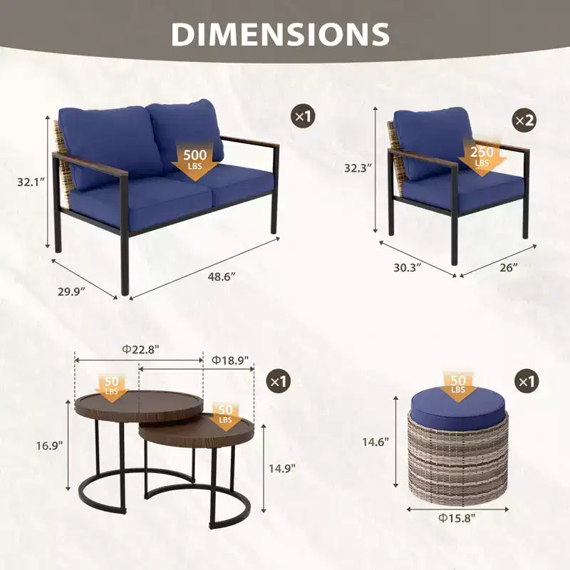 EAGLE PEAK Sunset Dune 6-teiliges Modernes Gartenmöbel-Set, Lounge aus Polyrattan in Holzoptik