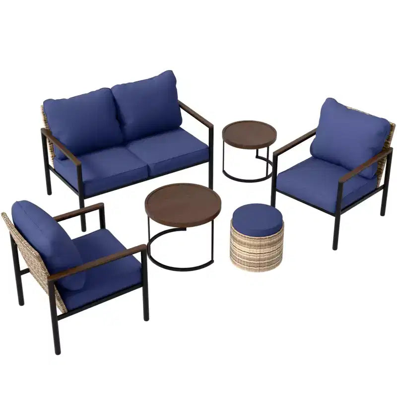 EAGLE PEAK Sunset Dune 6-teiliges Modernes Gartenmöbel-Set, Lounge aus Polyrattan in Holzoptik