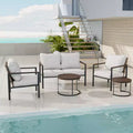 EAGLE PEAK Sunset Dune 6 Piece Collection Modern Outdoor Furniture Set, Patio Wicker Lounge Wood Grain