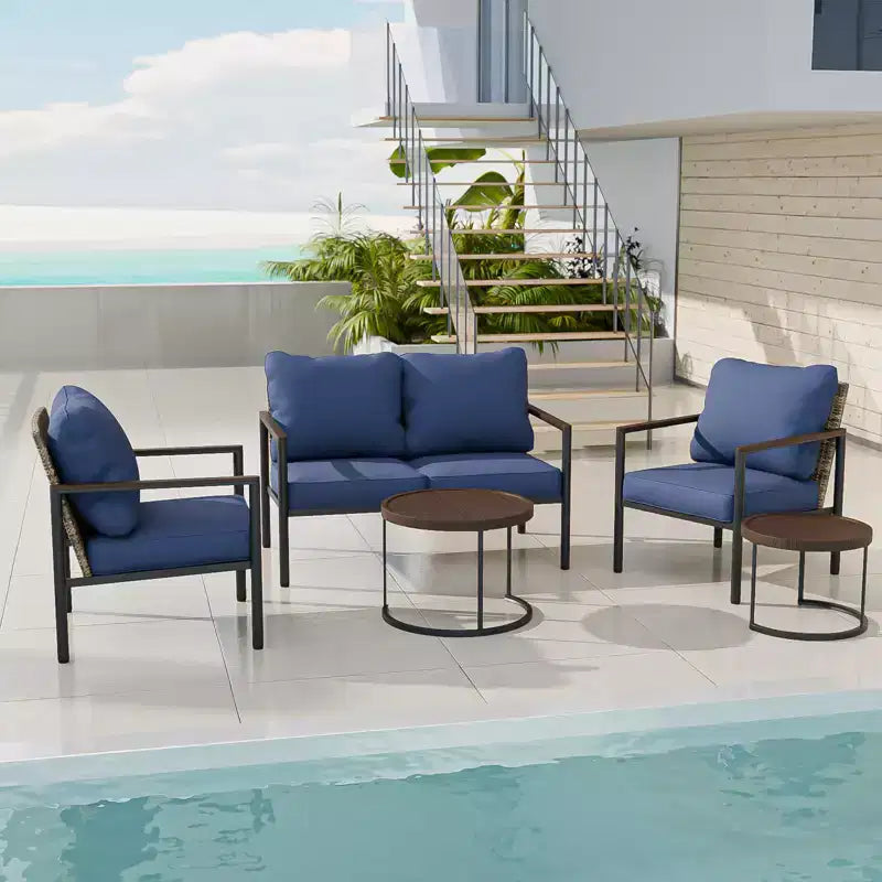 EAGLE PEAK Sunset Dune 6-teiliges Modernes Gartenmöbel-Set, Lounge aus Polyrattan in Holzoptik