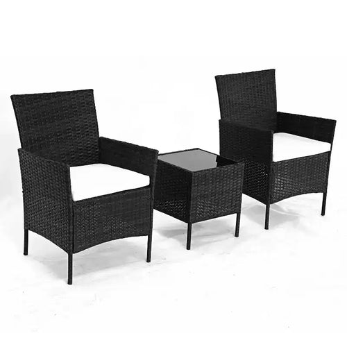 3PCs Wicker Patio Furniture Set with Chairs, Glass Coffee Table & Removable Cushions, Outdoor Rattan Set for Backyard, Porch & Garden