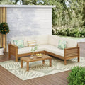 Christopher Knight Home Percy Patio Acacia Wood L Shape Upholstered 5-Seater Sectional Sofa Set with Coffee Table
