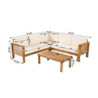 Christopher Knight Home Percy Patio Akazienholz L-förmiges, gepolstertes 5-Sitzer-Ecksofa-Set mit Couchtisch